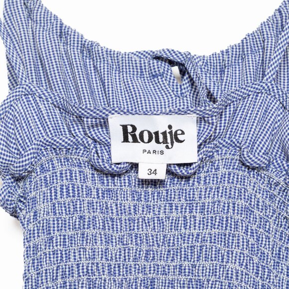 Rouje Cassandre Blue White Bleu Vichy Gingham Smocked Dress - FR 34 / US 2 / XS - Picture 9 of 16